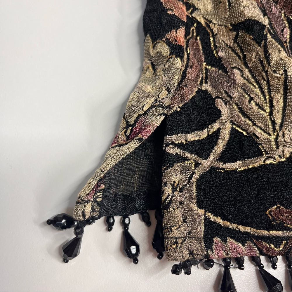 Vintage Y2K MSK Women's Black Floral top beading shoulder pads‎ ruched v neck - Picture 9 of 16